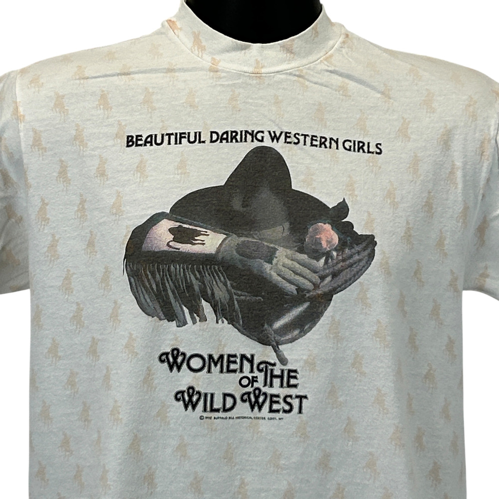 Vintage 90s Women of the Wild West T Shirt Buffalo Bill Cowgirl White M Medium